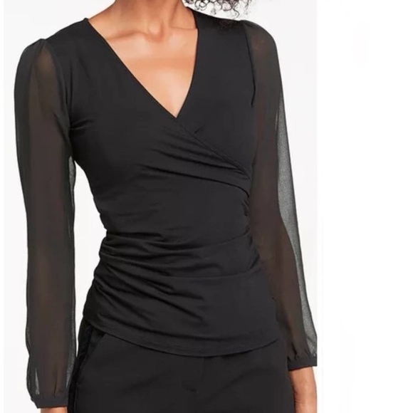 Boden Leda Sheer Long Sleeve Faux Wrap Blouse Top Black 12 - Picture 1 of 10